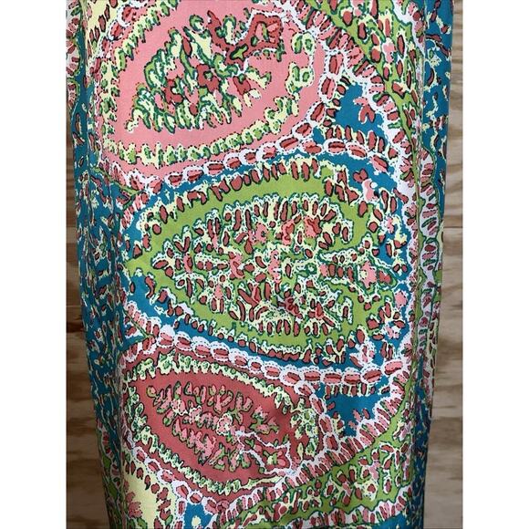 Talbots 100% Silk Paisley Short Sleeve Shift Dress Turquoise Green Coral 12 - Picture 3 of 12